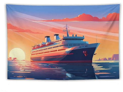 DELIBEST Fantasy Ocean Scenery Tapisserie Kreuzfahrtschiff Tapisserie nautische Tapisserie Wandkunst für Schlafzimmer Wohnzimmer Dekor 101,6 x 152,4 cm
