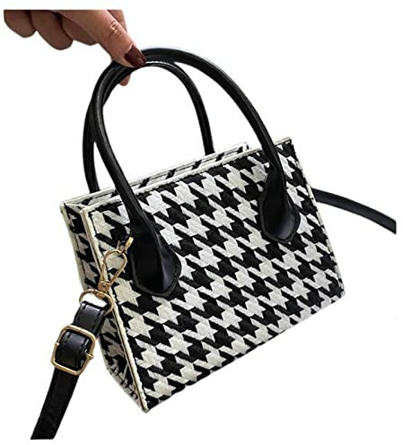 SFQEVHRZ Frauentaschen, Schulranzen， Handtasche Weibliche Messenger Mini Tasche Hahnentritt Gewinde Kleine Eimer Tasche Schulter for Frauen(Black)