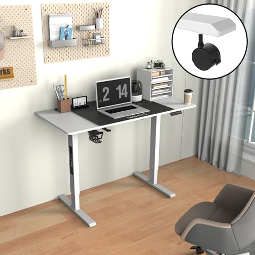 pro.tec Höhenverstellbarer Schreibtisch Stryn 120x60cm elektrischer Schreibtisch mit Rollen Stehtisch Arbeitstisch mit Höhe von 72-117 cm Memory-Funktion weiß