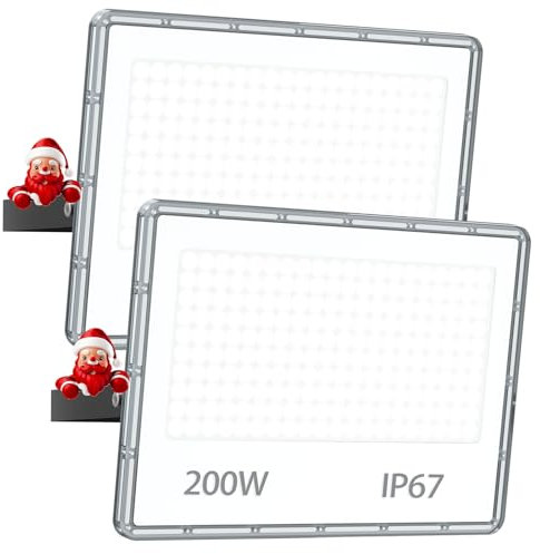 YIQIBRO Foco LED 200W Exterior 2 Piezas - 20000LM IP67 Impermeable Focos de Proyector LED Exterior Blanco Frio 7000K para Jardin/Terraza/Garaje