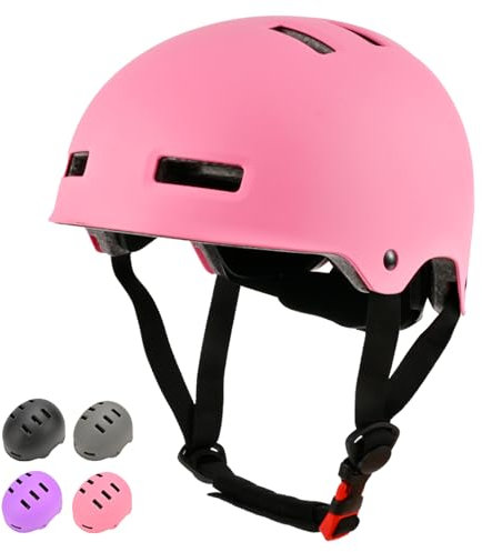 LOKJIJI Casco da bici regolabile per ragazzi ragazze giovani e adulti, Casco Protettivo per bambini per multisport skateboard monopattino bicicletta ciclismo pattinaggio (Rosa, M)