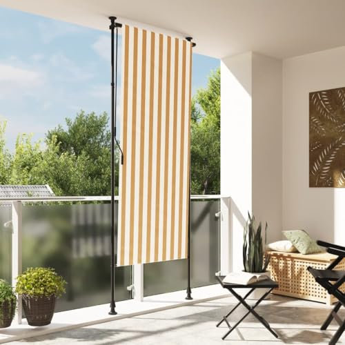 Somanki Außenrollo Orange und Weiß 120x270 cm Stoff und Stahl, Sonnenschutz Balkon, Senkrechtmarkise Außen, Sonnensegel Aufrollbar, Windschutz Balkon, Balkon Sichtschutz - 368769