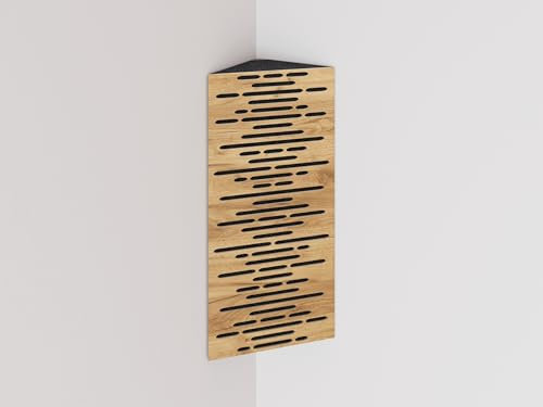 2er-Pack – schmale akustische Eck-Bassfalle | Diffusion – Reflexion – Schalldämmung | Größe: 23 x 50 cm | Farbe Lochplatten: (Eiche, Welle)