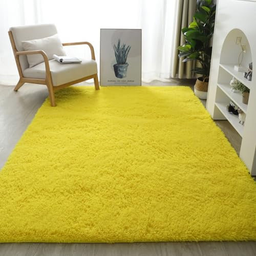 YUANWAN Teppich Wohnzimmer Hochflor Teppich 80 x 280 cm Weich, Einfarbig, Pflegeleicht Weicher Teppich Heimdekoration Fellteppich Shaggy für Wohnzimmer, Schlafzimmer, Golden