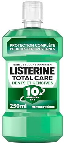 Listerine - Bain de Bouche Total Care Dents et Gencives (bouteille de 250 ml) – Soin bucco-dentaire protection émail 10 bénéfices en 1 – Bain de bouche pour une haleine fraîche durable