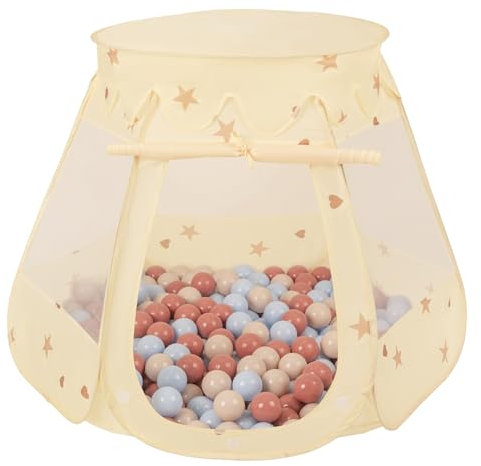 Selonis Tente Château pour Enfants Tente De Jeu 105X90cm/100 Balles 7cm Colorées Jouet Cabane Pop-Up Château Maison De Jeu, Beige Clair: Beige Pastel/Bleu Pastel/Saumon