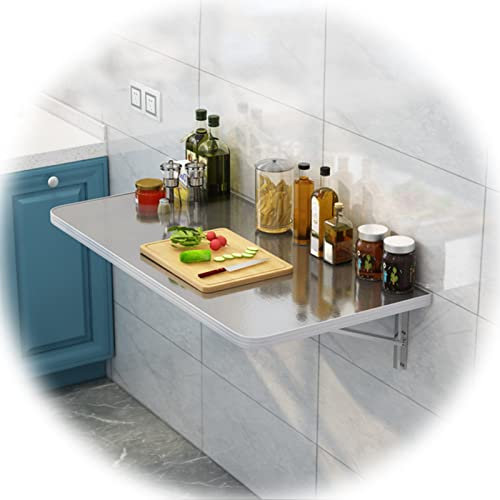 Mesa flotante de acero inoxidable montada en la pared para escritorio y bar, mesa de cocina estrecha plegable (40 x 100 cm)