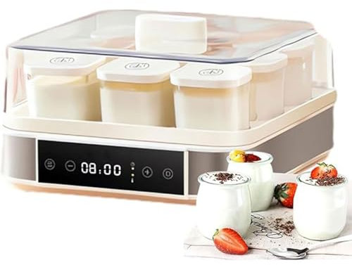 OZMDXKJ Yogurtera Digital Automática, 40W Control Temperatura Tiempo Ajustables Máquina Fermentación con 9 Tarros Vidrio para Yogur, Masa, Natto, Arroz y Vino,White