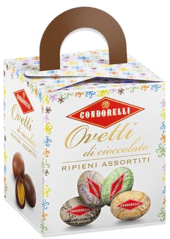 Condorelli Ovetti di Cioccolato al Latte e Fondenti Ripieni con Crema al Pistacchio, Gianduia e Arancia in Scatola Cubo 120g