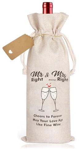 SANTUO Engagement Wine Gift Bag Drawstring Satin Bottle Bag with Ribbon Wedding Favors for Couple, Bride Groom, Bridesmaids, Guests, Romantic Party Decorations