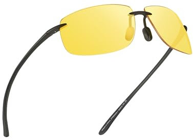JIM HALO Sport Sonnenbrille Herren Polarisiert, TR90 Rechteckig Rimless Frame Nachtsichtbrille FüR Autofahrer