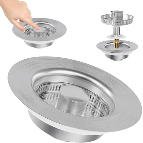 Spülbecken Stopfen & Abflusssieb Set aus Vollmetall – Anti-Verstopfung, Geruchsverhinderung, Universell für Küchenspüle