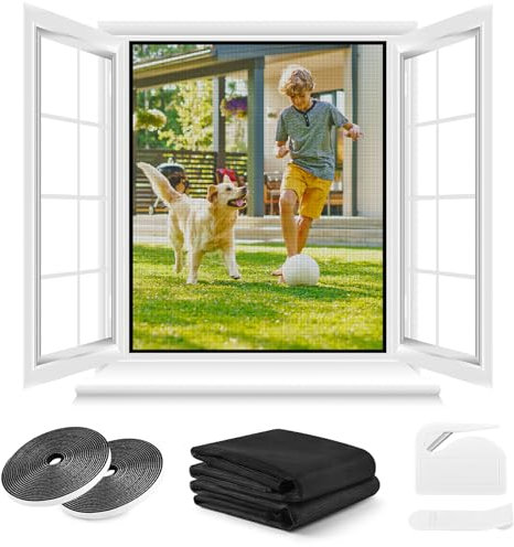 Zanzariera Finestra 2 Set - 170 x 180 CM - NERO, Non Richiede Foratura, CON Taglierina, Adesivo, Può Essere Tagliata su Misura