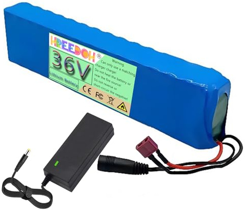 FREEDOH 36 Volt Lithiumbatterie 36 V Lithium-Ionen-Batterie 5 Ah 7,5 Ah 10 Ah 12,5 Ah 15 Ah 17,5 Ah 20 Ah mit Ladegerät für 0–750 W Motor,36v5ah