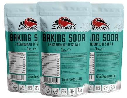 Shankh Baking Soda - 1kg (Pack of 3) | Food-Grade Sodium Bicarbonate | Multi-Purpose | Ideal for Baking, Cleaning, Deodorizing & More