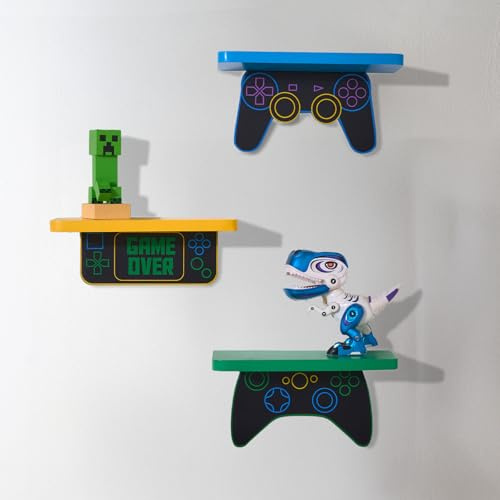 OHS Gaming Shelves for Wall, 3 Pack Mounted Wall Shelf Decorative Gaming Floating Shelves for Games Controllers Decorative Display Shelves Gamers Room Storage Organizer, Multi