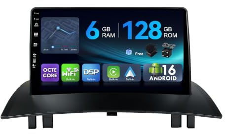MSD 6G+128G Octa-Core - 9 Pulgada Autoradio para Renault Megane II (2002-2008) | Android 15 GPS Navi Radio | CarPlay Android Auto Dab 4G Dual-Band WLAN Volante DSP | Cámara Mic | 2 DIN