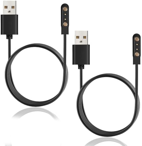 2 Pcs Magnetic Smart Watch Charger, 2 Pin 4mm USB Charging Cable, Universal Smartwatch Charger Including Reversed Polarity Cable, Compatible with YAMAY SW022, Ticwatch GTX, AGPTEK LW11, Black, 60cm