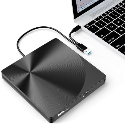 varkda External CD DVD Drive USB 3.0 Type-C Portable Burner for Laptop Mac | Slim DVD Player CD DVD +/-RW Drive CD Burner Reader Writer Recorder for Desktop PC MacBook Windows 11/10/8/7 Linux OS Apple