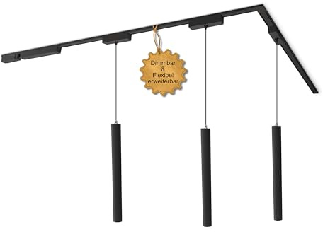 MNK_solution LED Schienensystem Decke Komplettset 3 Pendelleuchte Schwarz | Zigbee dimmbar Hängelampe Esstisch – moderne Hängeleuchte für Wohnzimmer, Küche, Esszimmer – Lichtschienensystem Deckenlampe
