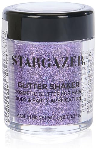 Stargazer Glitter Shaker, Lazer Purple. Cosmetic glitter powder for use on the eyes, lips, face, body, hair and nails.