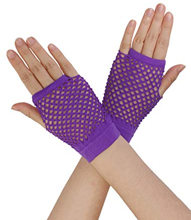 sourcing map Damen Fingerlose Netzhandschuhe farbig für 80er Jahre Kostüm Partybedarf Kostümzubehör Lila Short-1Pair