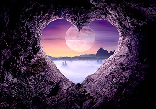 decomonkey Fototapete Vollmond Herz Nacht 400x280 cm XXL Tapete Wandbild Bild Fototapeten Tapeten Wandtapete Wandtapete Wand Schlafzimmer Wohnzimmer Stein Landschaft
