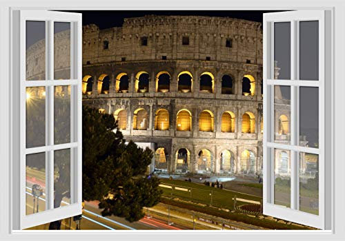 GamesMonkey® - Adesivi Murali Finestra - Paesaggi Vari Mare e Oceano - WALL STICKERS 3D parete muro (Roma Colosseo Sera 70x100 cm N032)