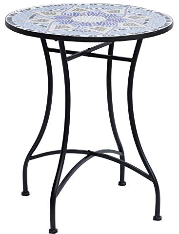Outsunny Table Ronde Style Fer forgé Bistro Plateau mosaïque Motif Fleur métal époxy anticorrosion Noir céramique