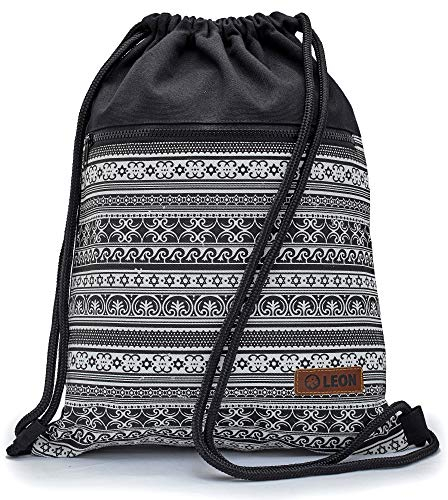 By Bers Leon großer Premium Turnbeutel mit Innentaschen Rucksack Tasche Damen Herren Teenager Gym Bag Draw String 45x34cm für Sport Reise Alltag Einkauf (Stars&Waves)