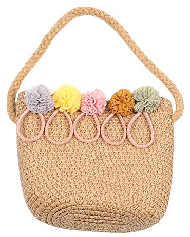 TININNA Mädchen Blume Stroh Tasche Umhängetasche Prinzessin Mini Strandtasche Handtasche Kinder Rattan Crossbody Taschen Geldbörse