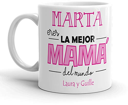 Kembilove Taza de Café Mama Personalizada – Taza de Desayuno con Nombre Eres la Mejor Mamá Personalizada con Nombre Hijos – Taza de Café y Té para Madres – Taza de Cerámica Impresa Rosa