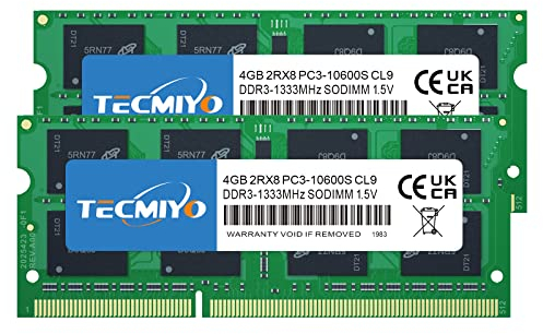 TECMIYO 8GB DDR3 (2x4GB) PC3-10600S DDR3 1333MHz Sodimm RAM 2RX8 Dual Rank CL9 204 Pin 1,5V Non-ECC Ungepufferter Laptop-Speicher RAM für Intel AMD und Mac System