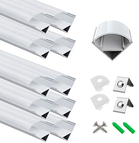 W LightingWill 10-Pack LED Aluminum Profile, Strip Channel 3.3ft/1Meter Silver V-Shape Light Diffuser with Milky White Cover, End Caps and Mounting Clips V02