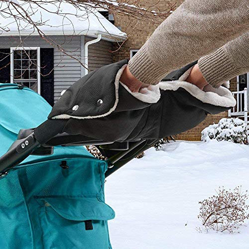 Gcroet Kinderwagen Hand Muff Winter Extra Dicke Kinderwagenhandschuhe, Kinderwagen Handschuhe Handschuhe Handwärmer mit Warmem Flanell, Warm Halten für Eltern bei Kaltem Wetter (Schwarzer Plüsch)
