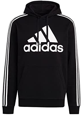adidas Herren Essentials Fleece 3-Stripes Logo Hoodie, Black/White, 3XL