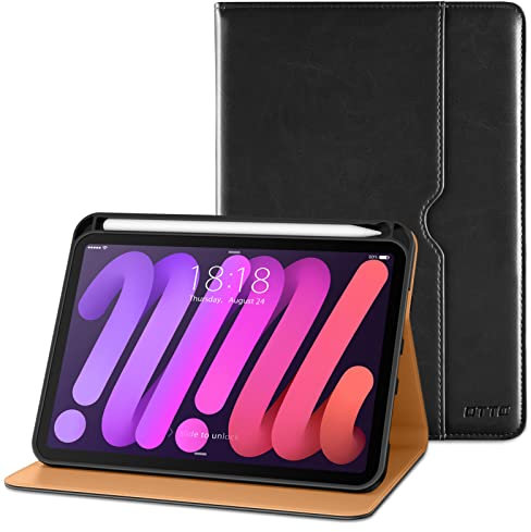 DTTO for iPad Mini 7th/6th Generation Case 8.3 Inch 2024/2021, Premium Leather Business Folio Stand Cover for iPad Mini 7 (A17 Pro) / Mini 6 with Pencil Holder-Multiple Viewing Angles, Black