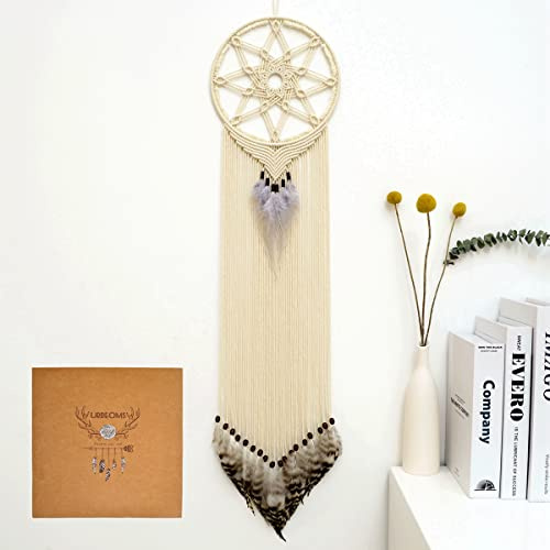 Urdeoms Makramee-Stern-Traumfänger, Wanddekoration für Mädchen und Jungen, Boho-Traumfänger für Schlafzimmer, Erwachsene, groß, gewebt, Wandbehang für Schlafsaal, Dekoration, 84 cm Länge (Stern)