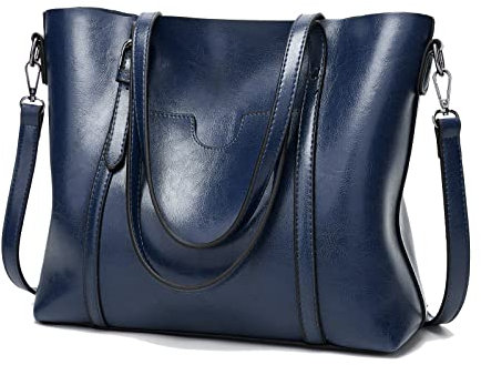 Aileese Damen-Handtaschen, weiches Leder, großes Fassungsvermögen, Retro-/Vintage-Stil, mit Tragegriff oben, lässige Tasche, Schultertasche, Umhängetasche, Stil 1 blau, 33,02 cm, Reisetasche