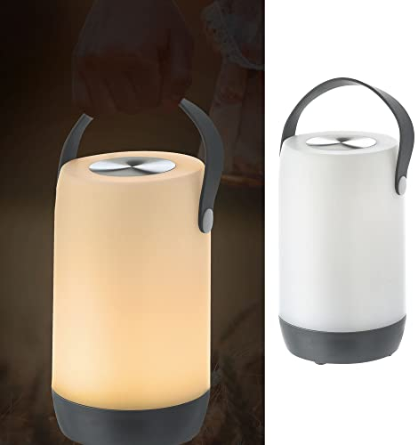 LED Leuchte Touchfunktion | Zeltlampe | H19cm grau weiß Outdoor IP44 akkubetrieben | Henkellampe Gartenlampe (1 x LED Leuchte grau/weiß)