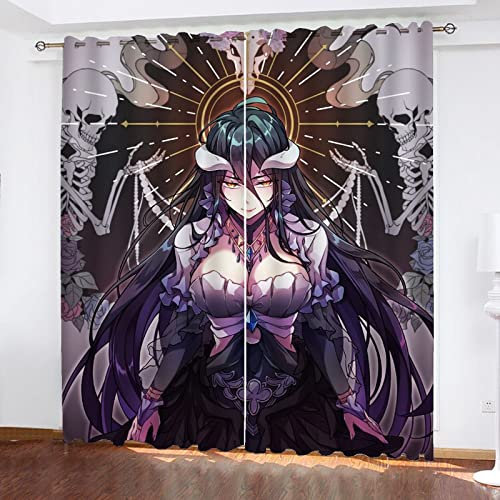 Fgolphd Overlord Albedo Anime Muster Verdunkelungsvorhänge Für Jungen Und Mädchen Schlafzimmer Kinderzimmer Perforierte Vorhänge?2 Paneele (3,100 × 140CM)