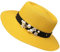 YiyiLai Panama Femme en Paille Chapeau de Soleil Ruban de Perles Plage Mariage Voyage Léger Jaune