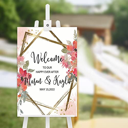 Wooden Welcome Sign Welcome to Our Happy Ever After Sign Welcome to Our Wedding Sign for Charming Weddings Rustic Wedding Decor 18X12 Inch