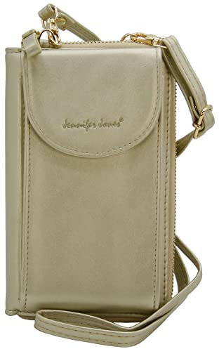 JENNIFER JONES - Umhängetasche 2in1 Geldbörse & Handytasche bis 7 Zoll - Hochformat (Gold)