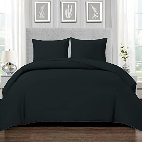 Pizuna 800 Fadenzahl aus Baumwolle Bettwäsche Schwarz, 100% Langstaple Baumwolle Bettbezug und Kissenbezug, 100% Baumwolle Mako Satin 3-Teilig Bettwäscheset 200x220 + 80x80 Schwarz