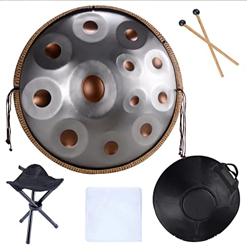 WJYCGFKJ 12 Noten 22 Zoll Harmonic Handpan Drum in d-Moll Steel Tongue Drum mit Soft Hand Pan Bag, Harmonic Percussion für Sound Healing, Personal Meditation, Yoga