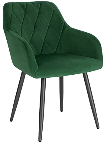 WOLTU 1er Set Esszimmerstühle mit Armlehne Rückenlehne, für Esszimmer Wohnzimmer Küche, Bequeme Küchenstühle gepolstert mit Samtbezug, Metallbeinen, Dunkelgrün