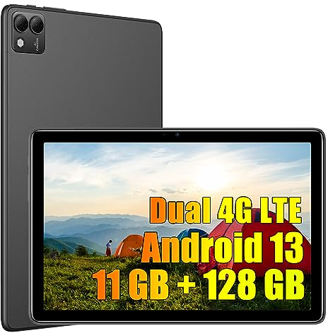 DOOGEE T10S Tablet (2023), 11GB RAM + 128GB ROM (TF 1TB) Octa-Core, Batteria 6600mAh, 10.1 Pollici TÜV SÜD, Dual 4G LTE/SIM, Fotocamera 8MP + 5MP, Android 13, GPS Gesichts-ID OTG Widevine L1 Nero