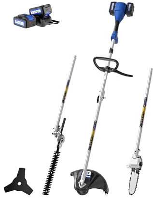 WILD BADGER POWER 40 V Unkraut- / Gaswacker, Saitenschneider, Pfostensägen, Heckenschere und Freischneider, 4-in-1-Multi-Hof-Pflegewerkzeuge, Gummigriff und Schultergurt im Lieferumfang enthalten