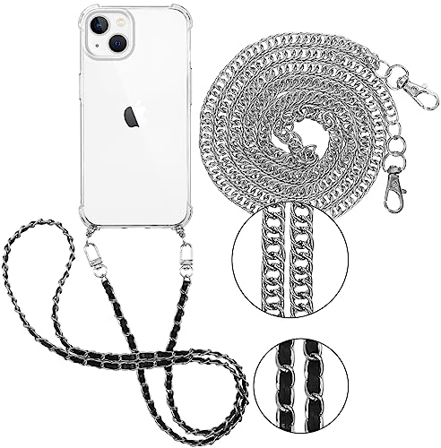 Pnakqil 2 Stück Handykette für Apple iPhone 15 Pro 6,1 Hülle mit Band, Handyhülle Necklace Handy Kette Kordel zum Umhängen Schutzhülle, Trasparente TPU Bumper Stoßfest Smartphone Case, Lanyard 5
